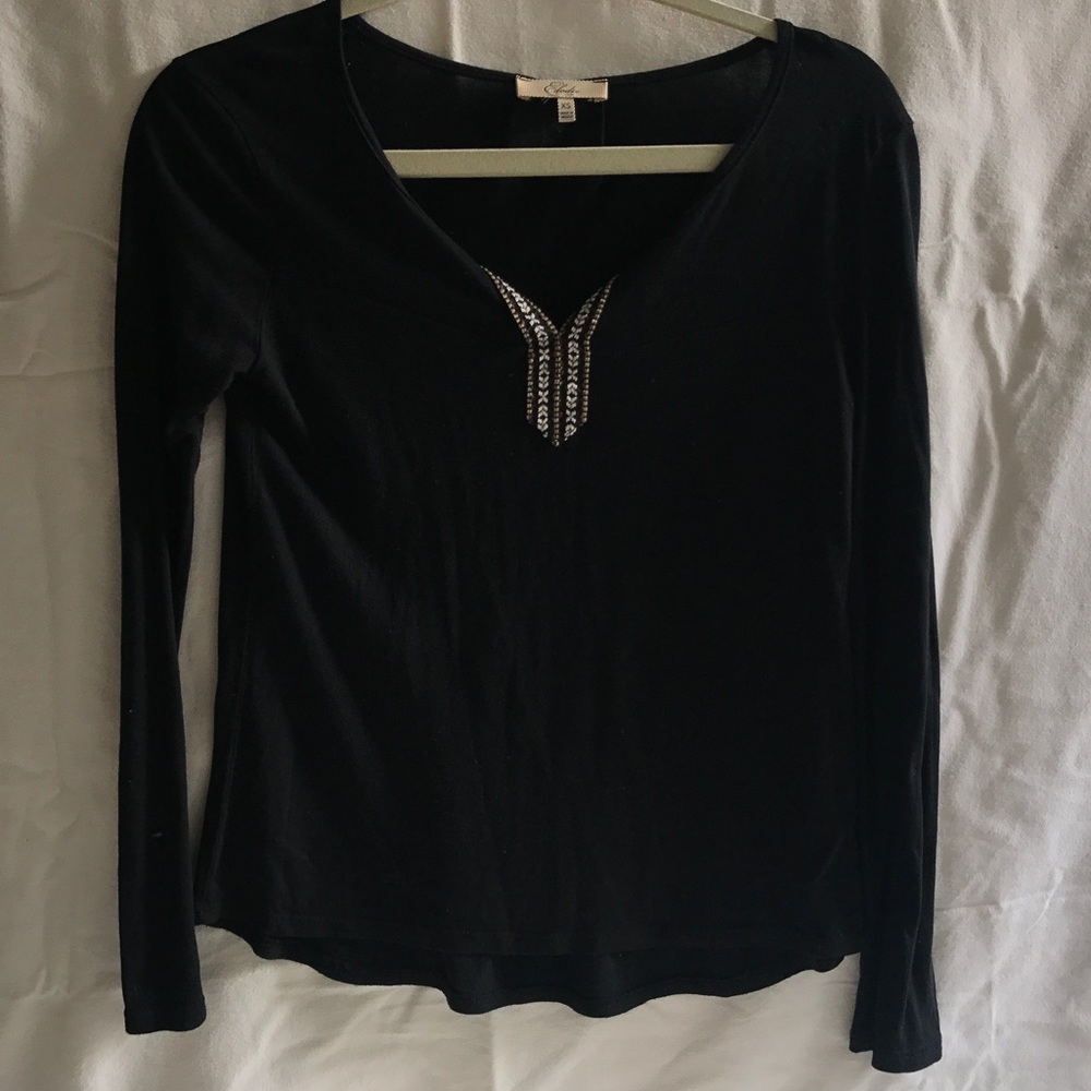 Black Embroidered Long-sleeved Shirt